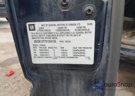 2005 Chevrolet Silverado 1500 Z71 z USA, uszkodzony, nr VIN 2GCEK13T751334193